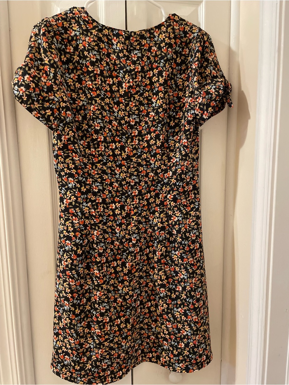 Loft Floral Tie Sleeve Pocket Flare Dress